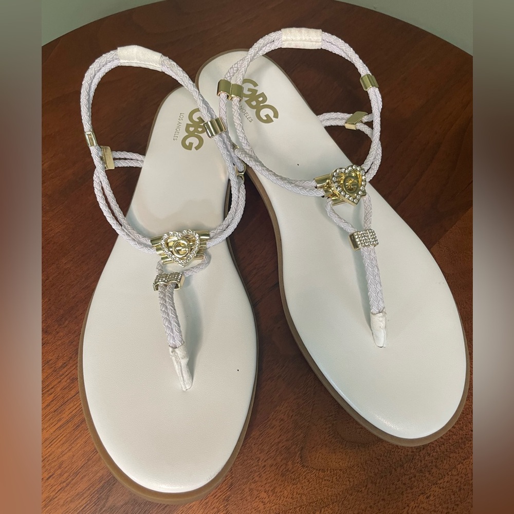 GBG Los Angeles White Sandals with Gold Details